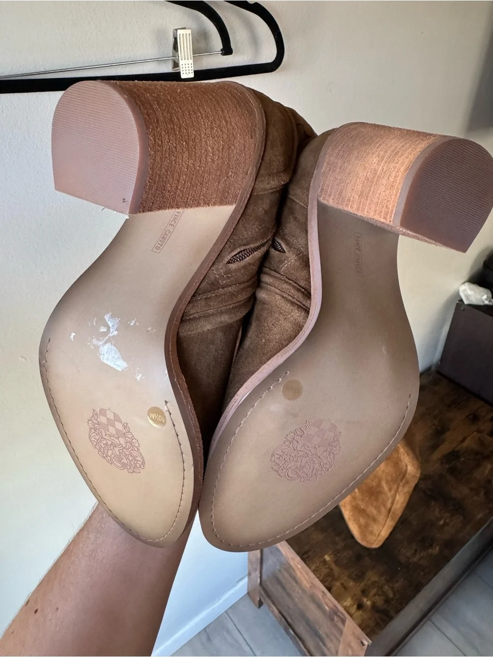Vince Camuto Brown Suede Over The Knee Block Heel Tall Boots Womens Size 10.5M